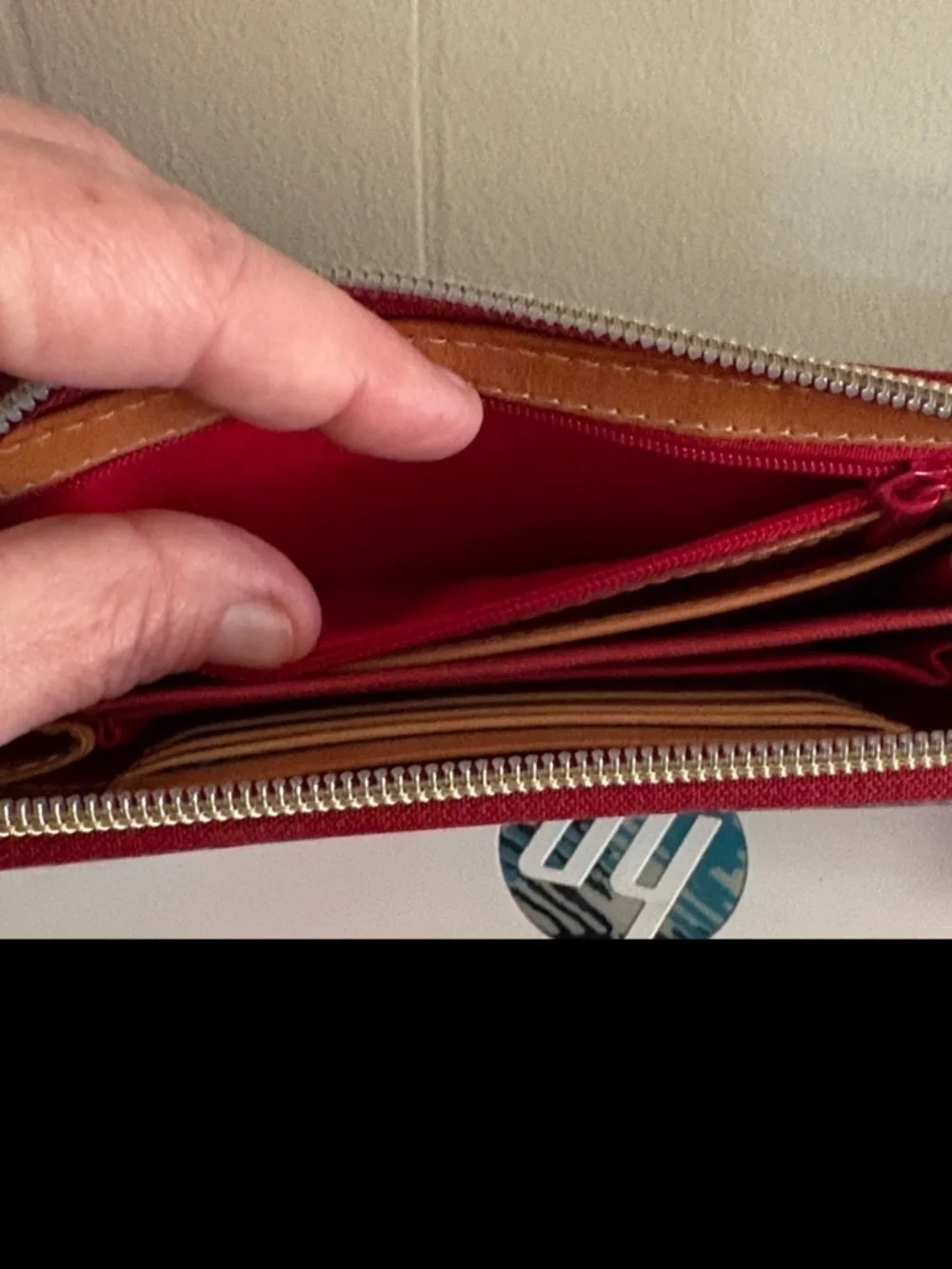 Dooney & Bourke Red, Blue, Black, Yellow, White Plaid Zip Wallet